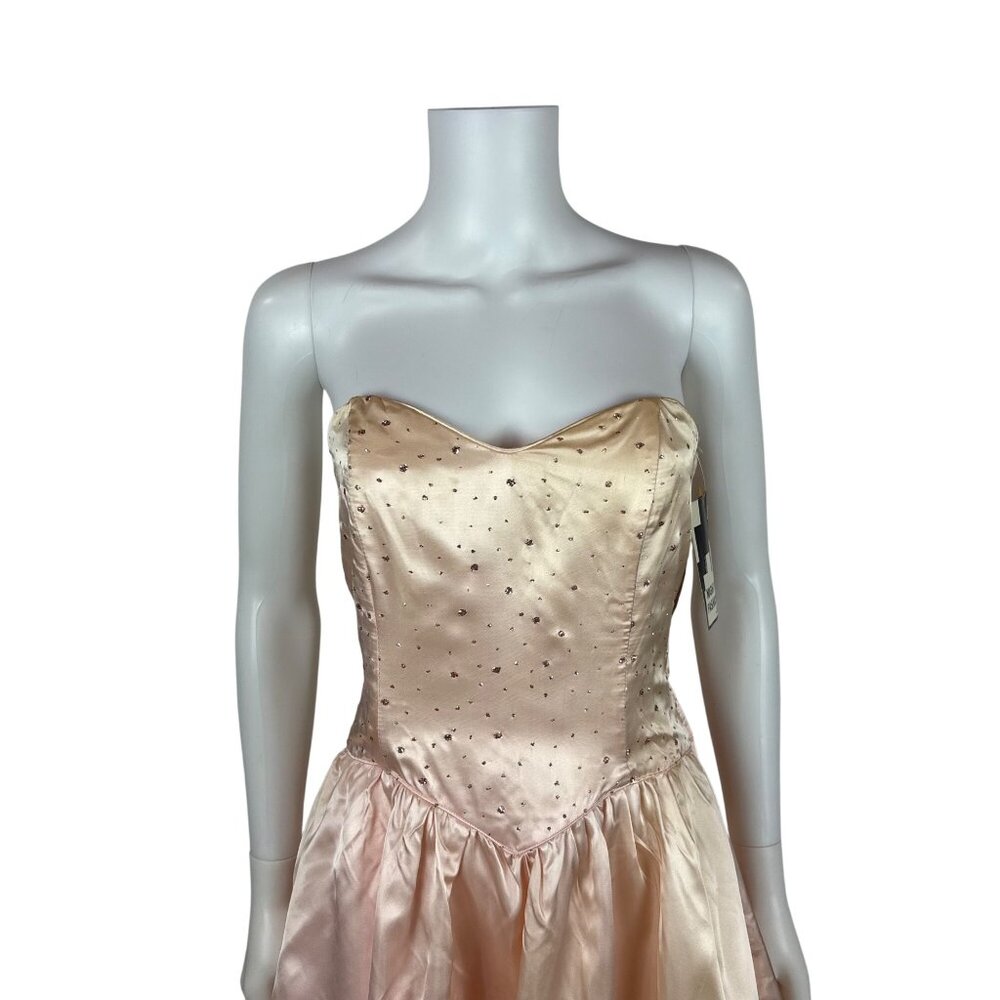 Vintage 80s Prom Dress Womens XS Strapless Peach Satin Glitter Evening Gown Swee - Picture 4 of 16